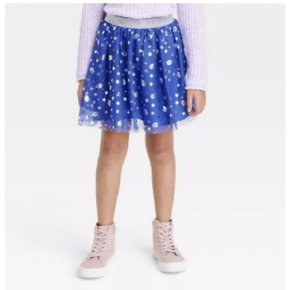 Cat & Jack Girls Hanukkah Blue Glitter Star Print Tulle TuTu Skirt L 10/12 Nwt